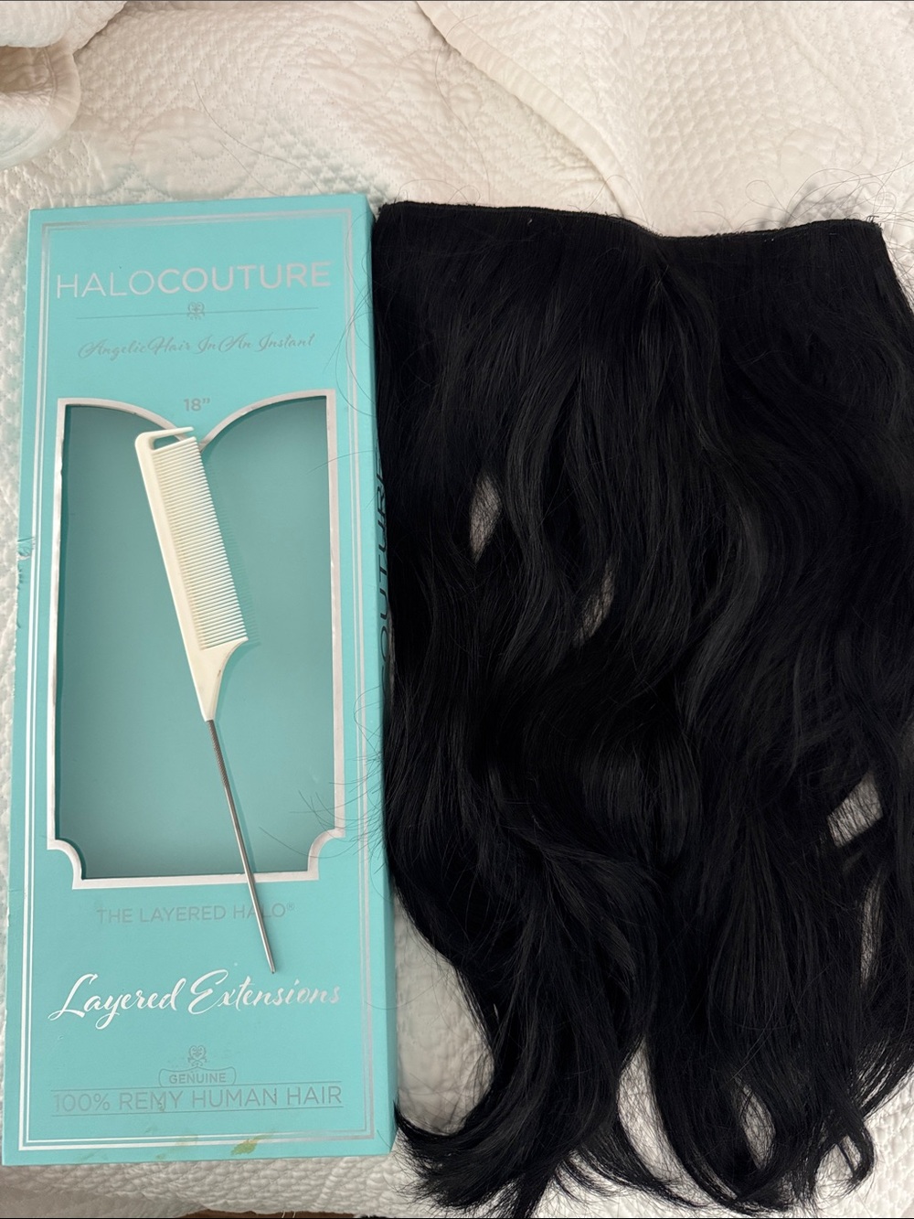 HaloCouture 18" Layered Human Hair Extensions - Black- tried on. Never worn!